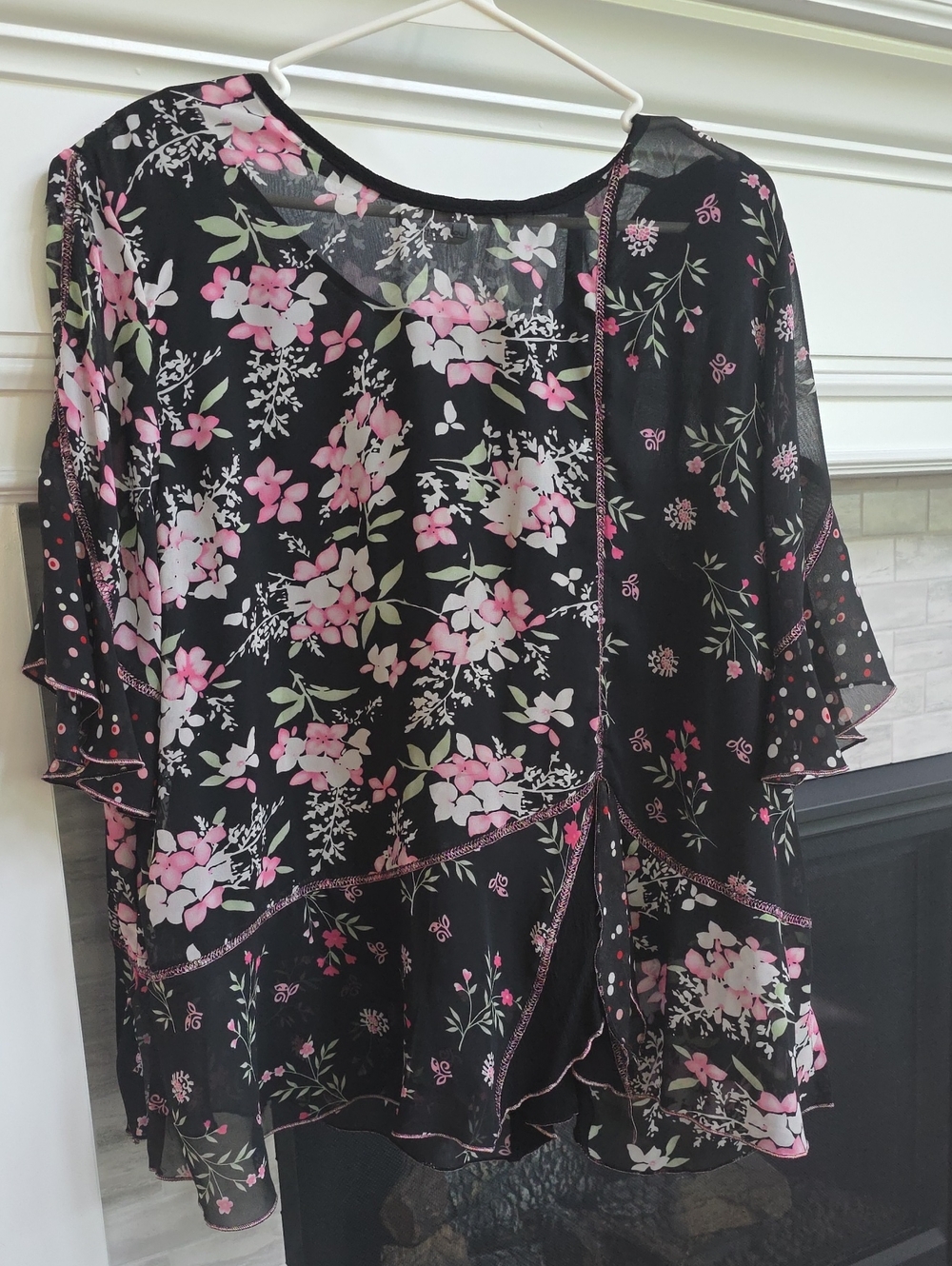 Black Floral Layered Women’s Tunic with Pink Accents